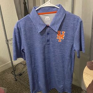 Majestic Heathered Blue Polo with Orange Emblem